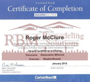 CertainTeed Certification for RBM Remodeling Solutions