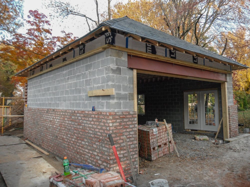 Brick veneer being installed at new 24′ x 26′ garage in ...