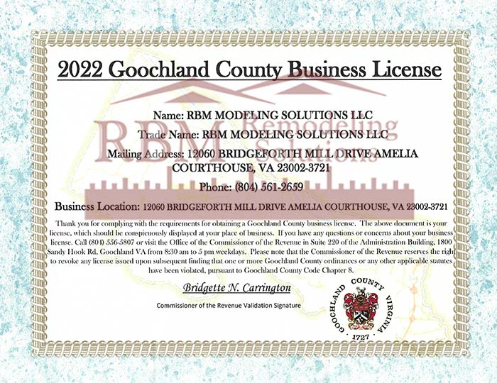 Certifications RBM Remodeling Solutions, LLC