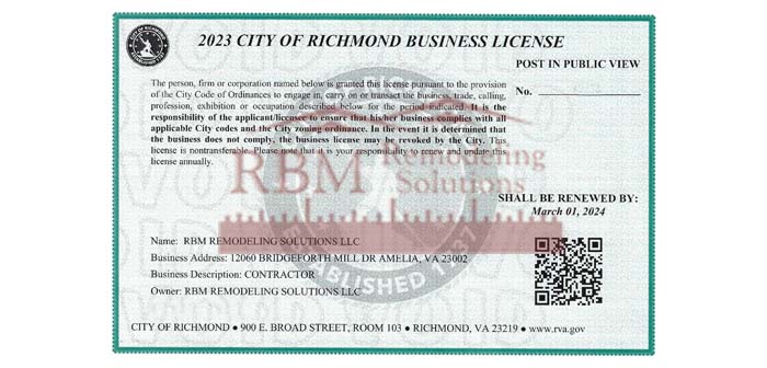 Richmond VA Business LICENSE 2023